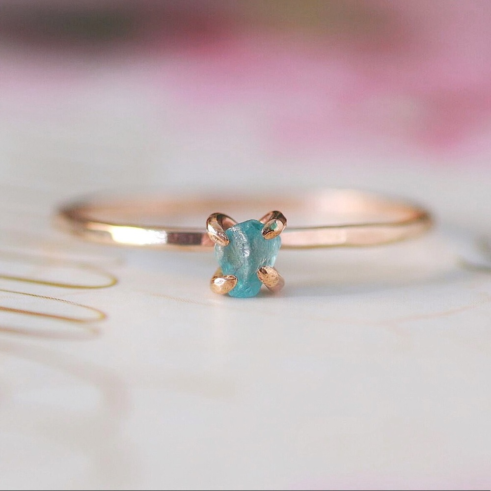Handmade 14k Gold Rough Apatite Dainty Ring